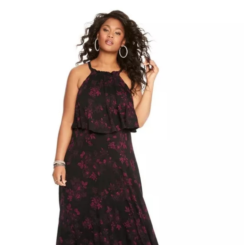 Torrid Elegant Black and Pink Floral Dress Size 2